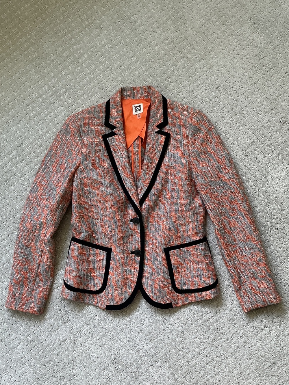 Anne Klein Orange Tweed Blazer with Black Trim
